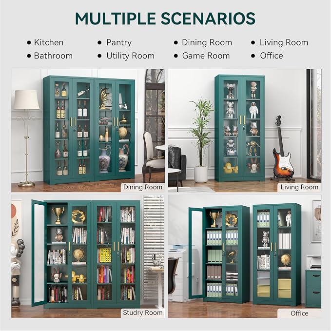 Polup Curio Cabinets with Glass Doors, Tall Bookcase with Adjustable Shelves - Image 9