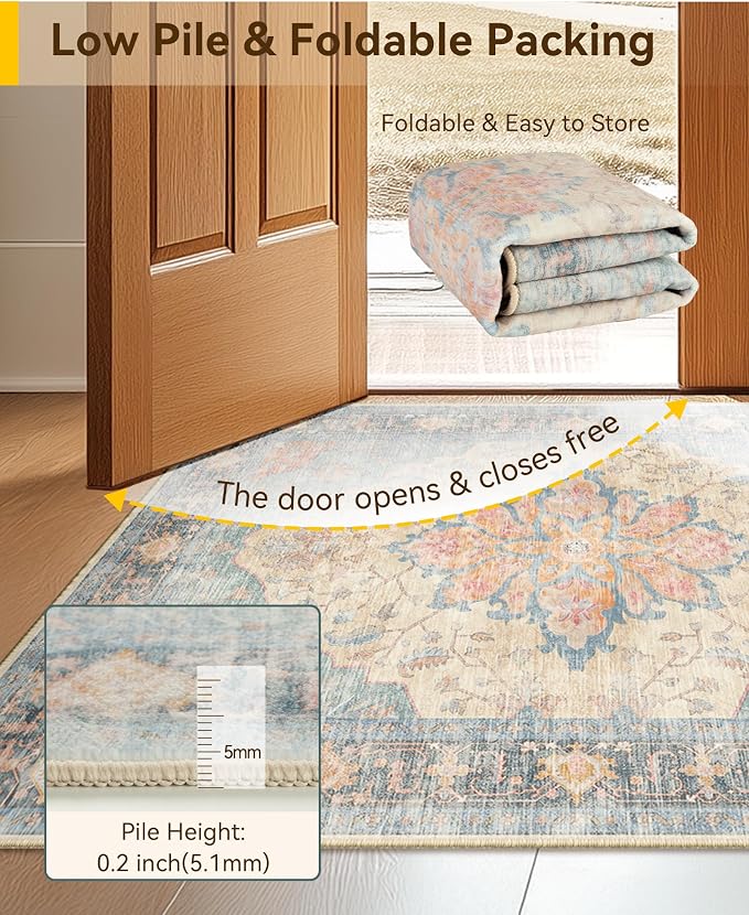 RELEANY Area Rugs 7'x10' Washable Non-Slip, Floral Vintage Distress Print - Image 4