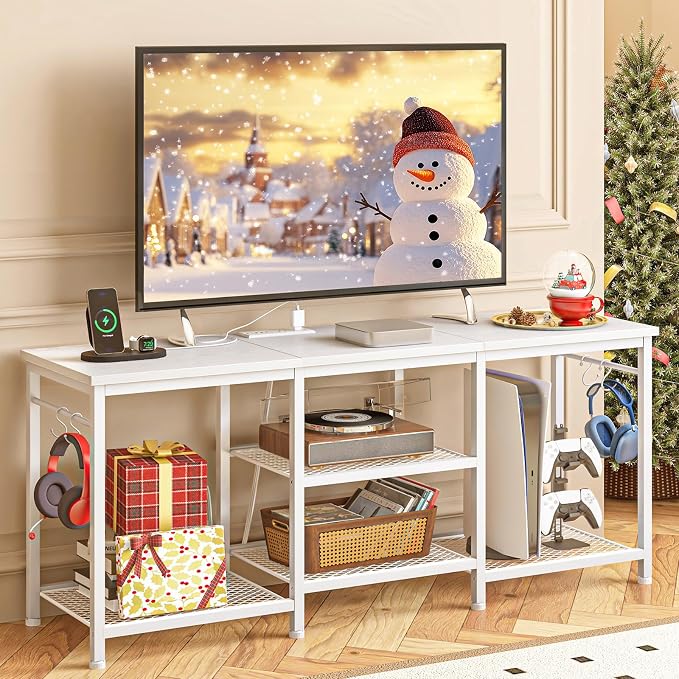 YGEOMER White TV Stand for Up to 55 Inch Tvs, Entertainment Center by YGEOMER