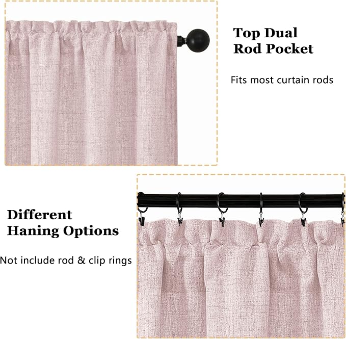 OWENIE Blush Pink Valances for Windows 1 Pcs 18 Inch Length, Light Filtering - Image 4