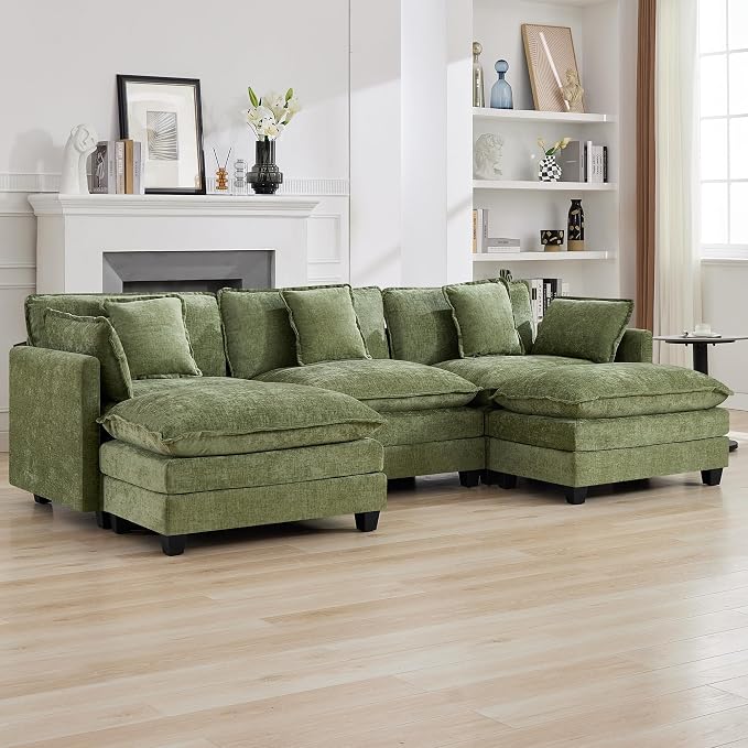 111'' Sectional Cloud Deep Seat Couch, Oversized Chenille U Shaped Sectional by WUTUTUEE