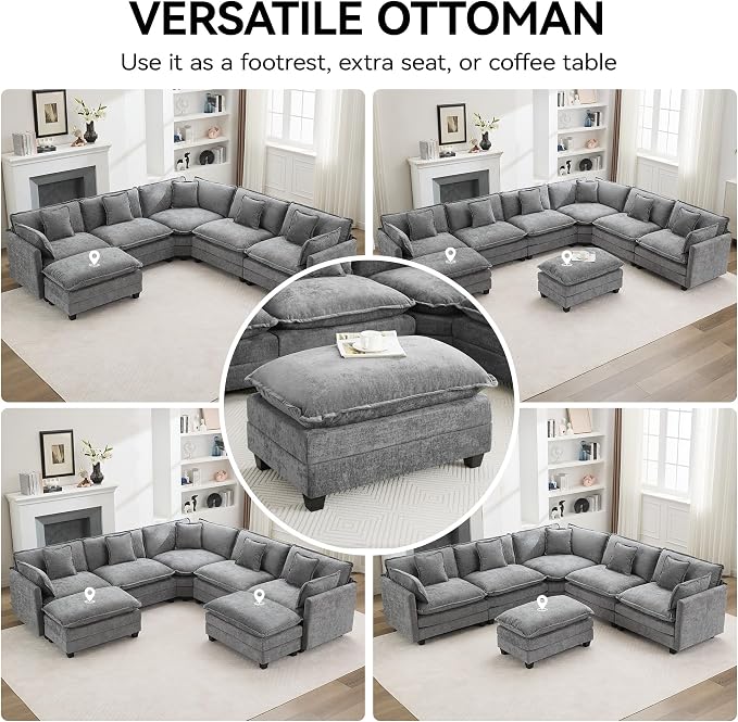 35‘’ Modern Chenille Cloud Sofa Ottoman, Rectangle Ottoman - Image 7