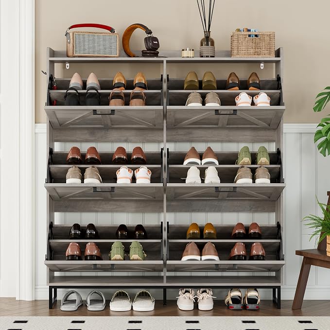 BORNOON Shoe Cabinet with 6 Flip Drawers Narrow Shoe Storage Cabinet Organizer - Image 7