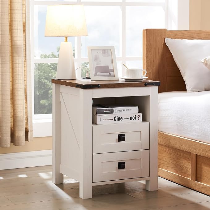 T4TREAM Farmhouse Nightstand Set of 2, Rustic End Table - Image 2
