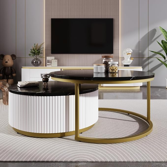 27.6" Modern Round Nesting Coffee Table Fluted - Image 5