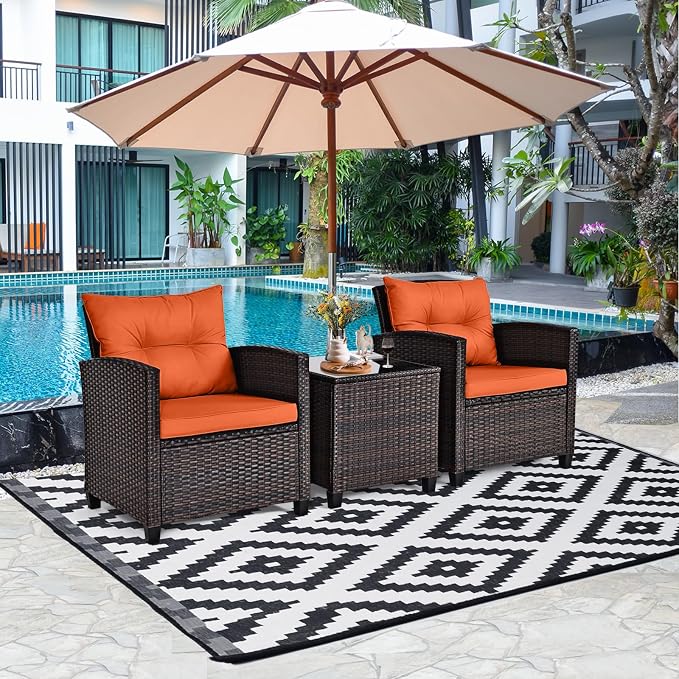 HAPPYGRILL 3 Pieces Patio Conversation Set, Outdoor Furniture Set PE Rattan - Image 3