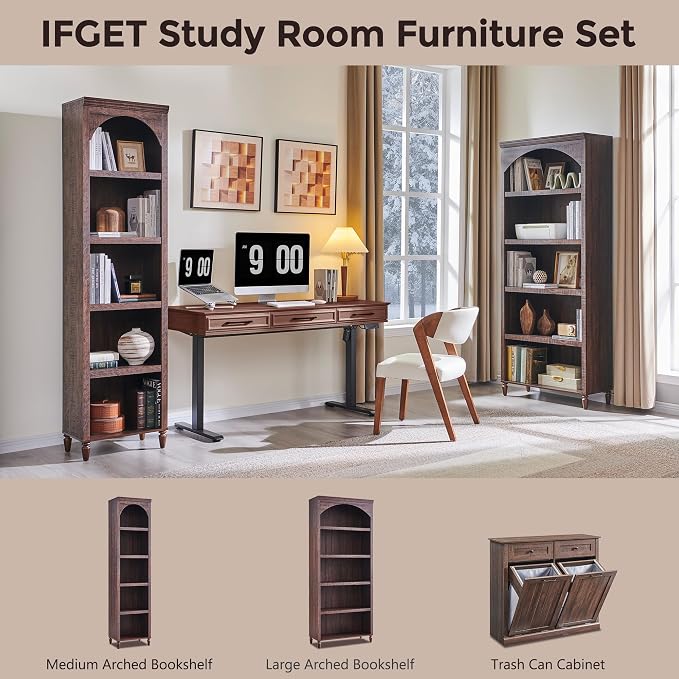 IFGET 76" Tall Arched Bookcase, Farmhouse 5 Tiers Narrow Arched Bookshelf - Image 6