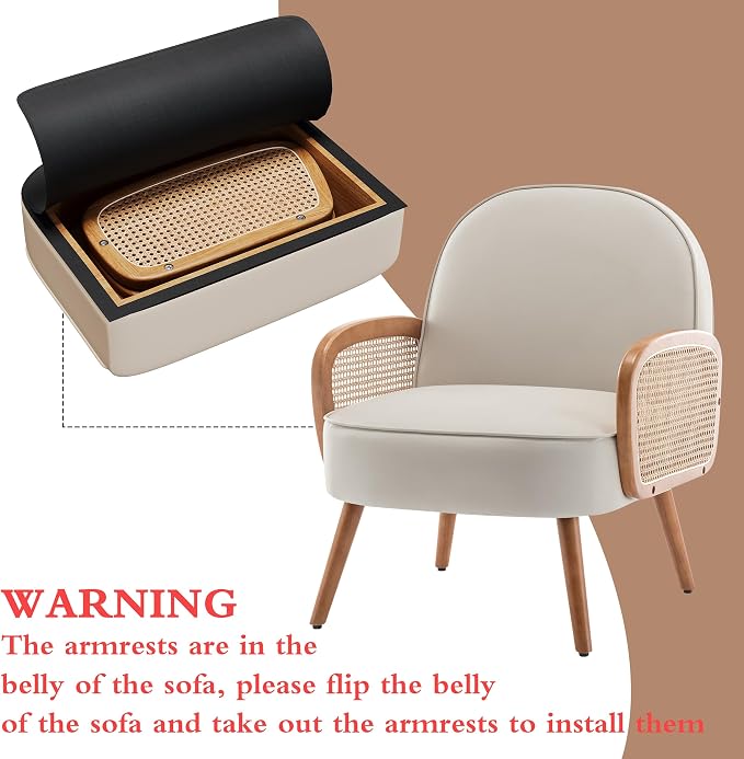 Aklaus Mid Century Modern Accent Chairs Set of 2 Upholstered Rattan Faux - Image 5