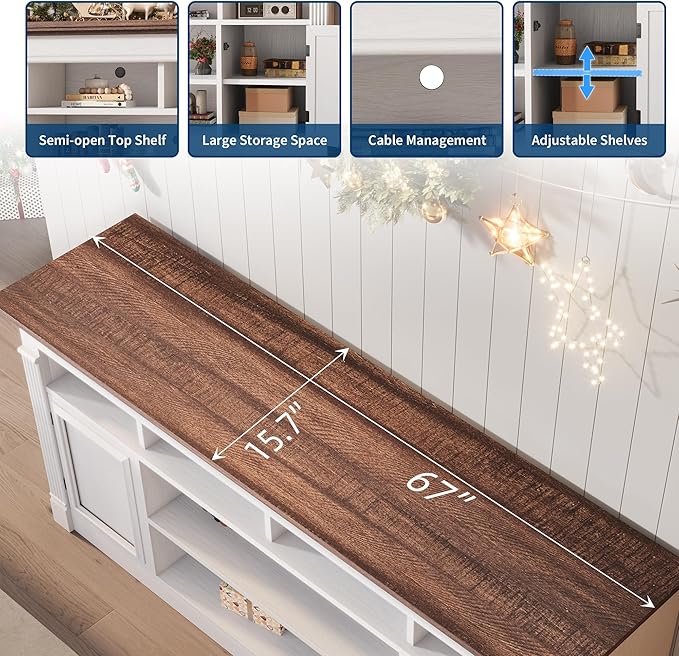 IDEALHOUSE Farmhouse TV Stand for TVs Up to 75", Entertainment Center - Image 5