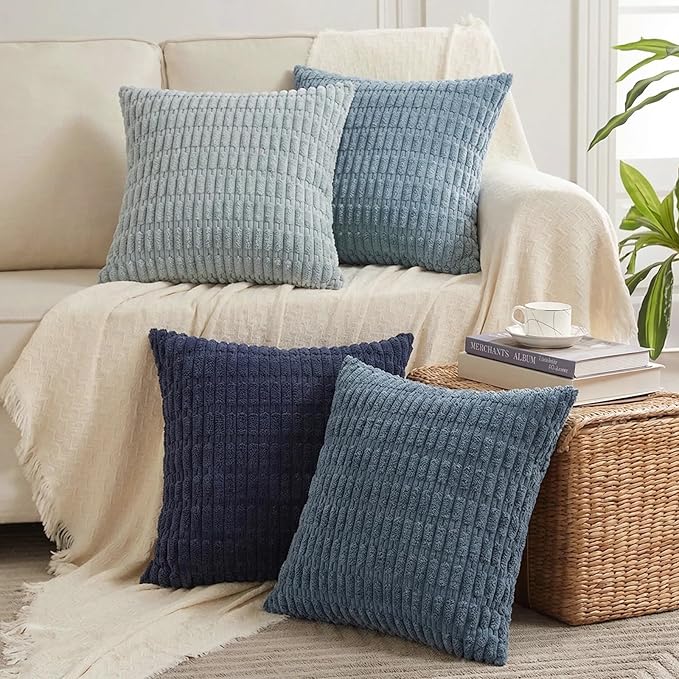 Fancy Homi Set of 4 Blue Boho Decorative Throw Pillow Covers 28x28 Inch by Fancy+Homi