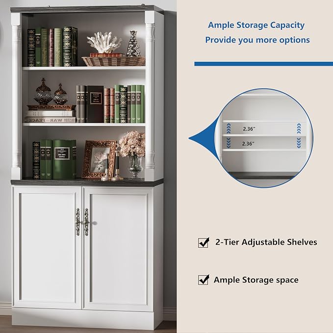 Bookshelf with Doors, Floor Standing Display Storage Cabinet - Image 5