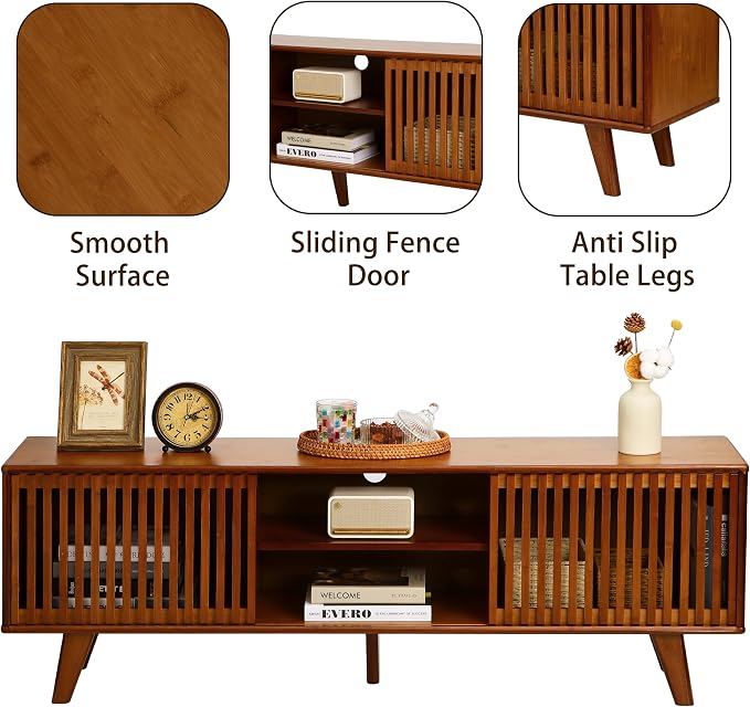Bamboo TV Stand for TVs up to 65", Accent Entertainment Center - Image 7