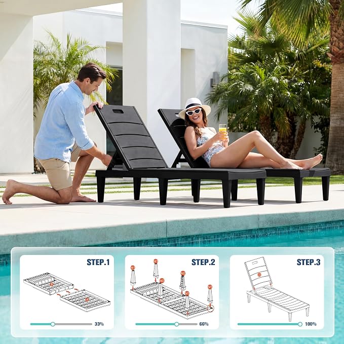 Devoko Outdoor Chaise Lounge Chair Set of 2 - Image 4