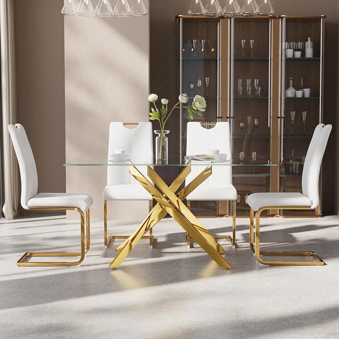 5-Piece Dining Table Set for 4, Modern Rectangular Glass Table - Image 3
