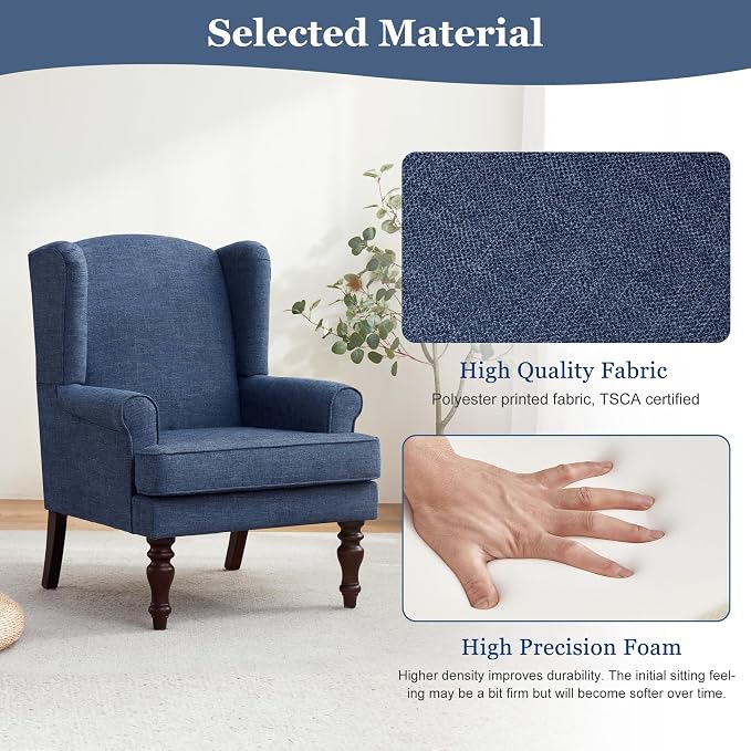 HUIMO Printed Wingback Accent Chair, Linen Upholstered High Back Armchair - Image 4