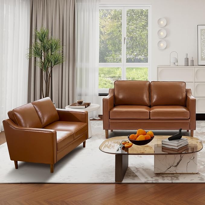 Kingfun 56" Faux Leather Sofa, Loveseat Couch, Mid Century Modern Love Seat - Image 5