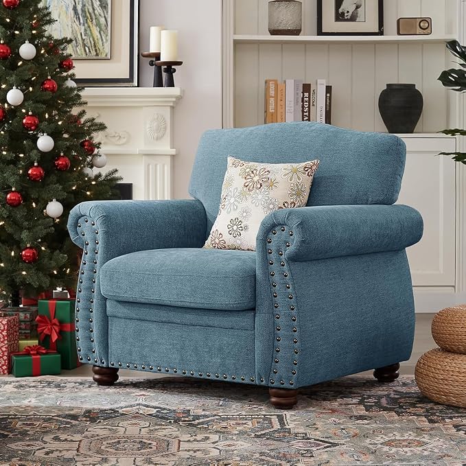 ONBRILL Nailhead Trim Armchair, Rolled Arm Accent Chair by ONBRILL