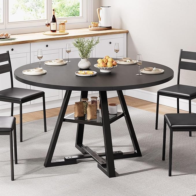 Jocoevol Round Dining Table for 4, Kitchen Dining Room Circle Dinner Pedestal - Image 4