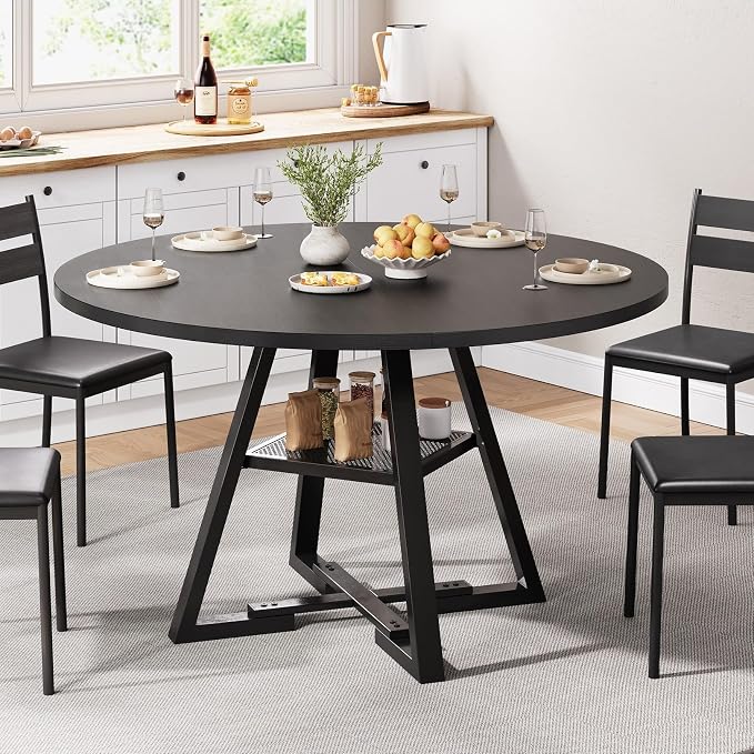 Jocoevol Round Dining Table for 4, Kitchen Dining Room Circle Dinner Pedestal - Image 3