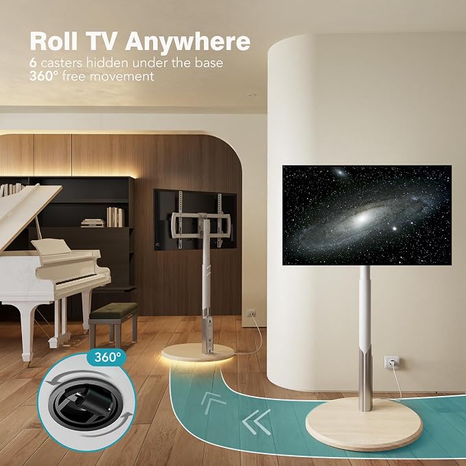 Floor Mobile TV Stand with Power Outlet, Rolling TV Cart - Image 2