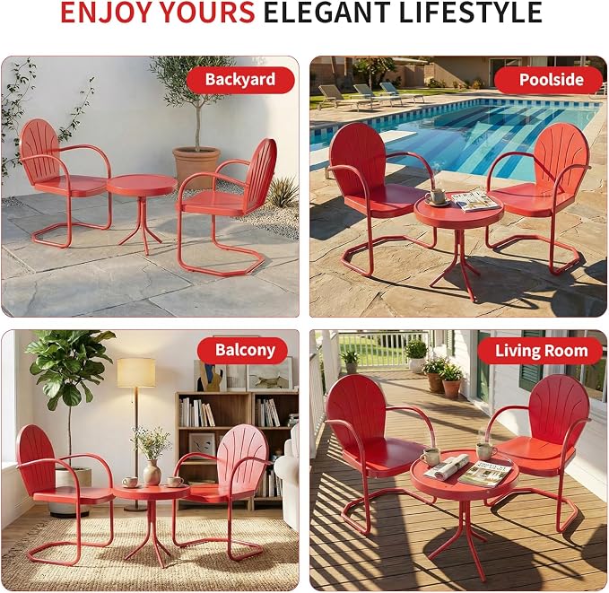 3 Piece Bistro Set, Anti-Rust Table and Chairs Set of 2, Waterproof Retro Metal - Image 4