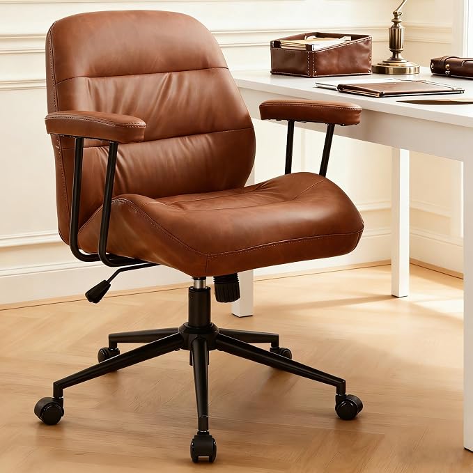 IWMH Leather Office Chair with Removable Armrests，Mid-Back Ergonomic Desk Chair - Image 2