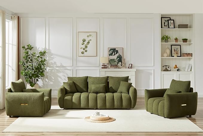 Antetek Set of 3 Teddy Sofa for Living Room, Modern 2 Units Deep Seat Sofa by Antetek