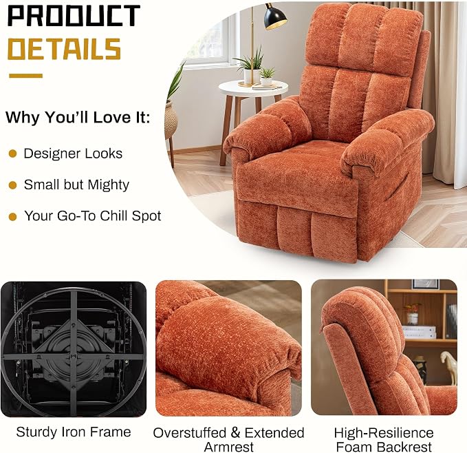 Korser Recliner Chair, Swivel Rocker Recliner Chair - Image 5