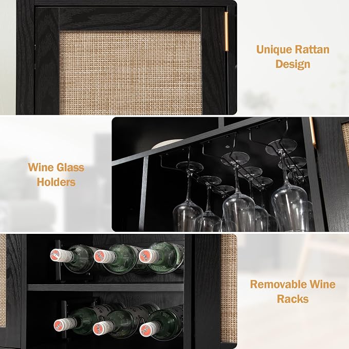 SICOTAS Rattan Coffee Bar Cabinet, Modern Liquor Cabinet - Image 6