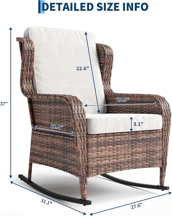 Patio Rocking Chair for Outdoor, Rattan Wicker Chair - Image 2