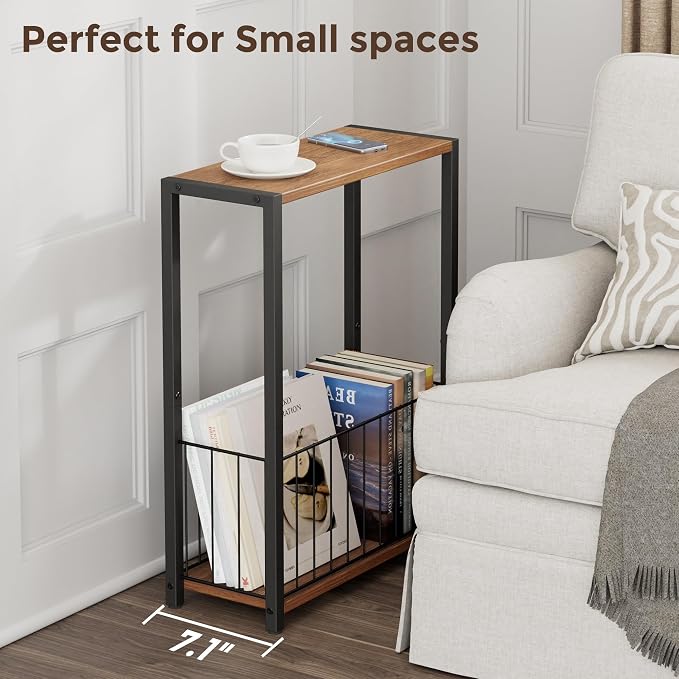 Homleke Narrow Side Table with Magazine Holder, Skinny End Table Perfect - Image 5