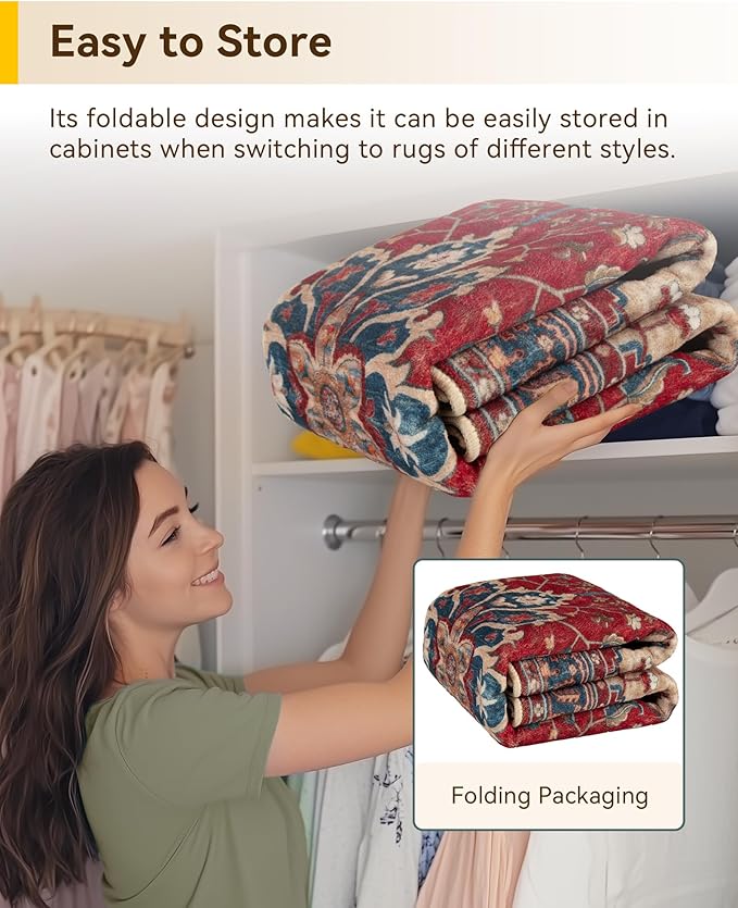 RELEANY Area Rugs Round 10ft Washable Non-Slip, Floral Vintage Distress Print - Image 6
