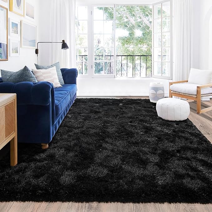 Rugs for Living Room 6x9, Soft Shaggy Modern Shag Black Area Rug for Bedroom - Image 2