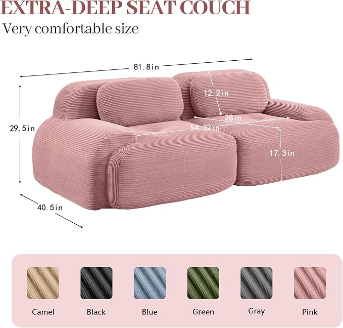 Boneless Sectional Couch, No Assembly Required, 81.8” Modular Cloud Sofa - Image 3