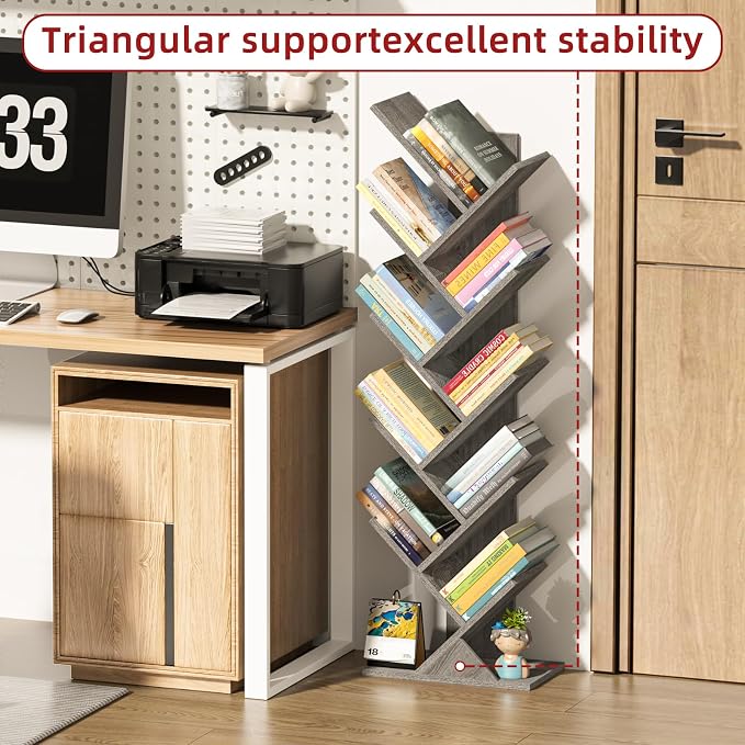 SHEEPAM 10 Tier Tree Book Shelf, Floor Standing Wood Bookshelf - Image 4