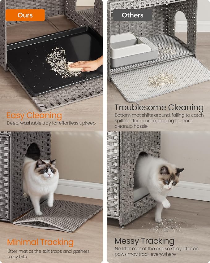 Feandrea Cat Litter Box Enclosure, Handwoven Rattan Hidden Litter Box Furniture - Image 3