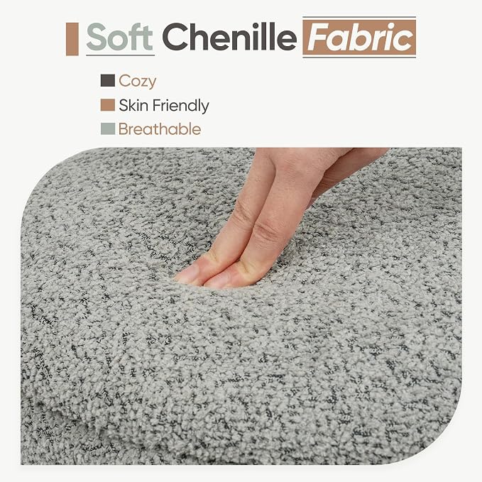 Round Storage Ottoman with Reversible Tray Lid, Folding Chenille Fabric - Image 6