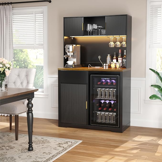 GDLF 72" Tall Bar Cabinet with Fridge Space, Fluted Coffee Liquor Hutch Cabinet - Image 3