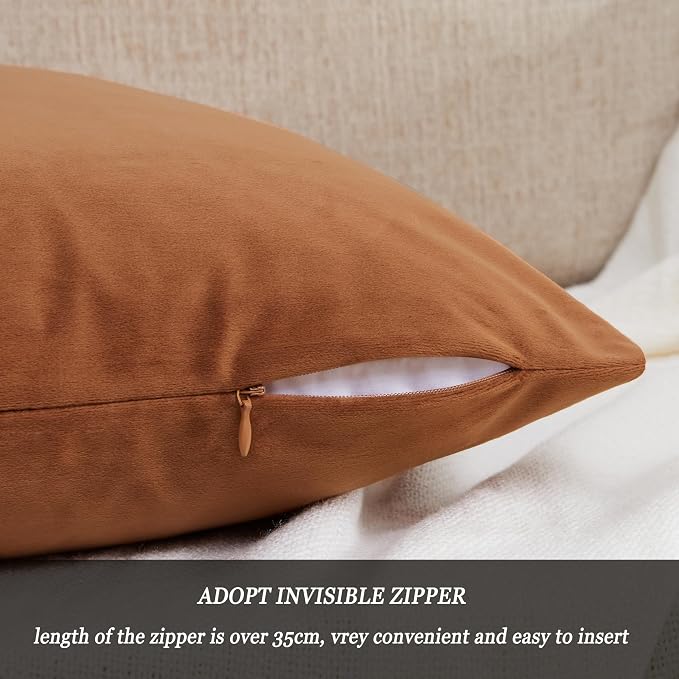 GIGIZAZA 12x20 Dark Burnt Orange Pillow Covers Velvet Lumbar Pillow Decorative - Image 4