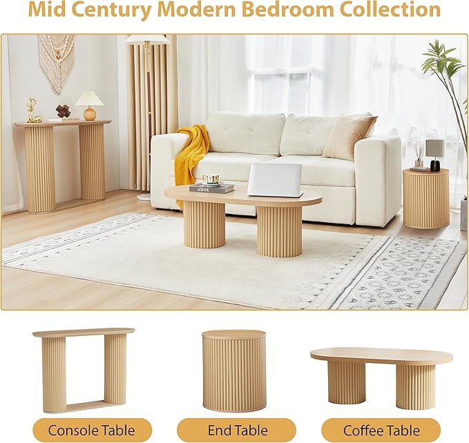 AVZEAR Small Round Side Table Fluted Night Stand Set of 2, Modern Boho End Table - Image 4