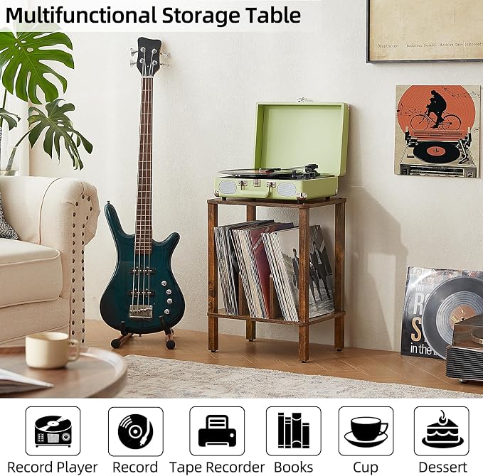 LELELINKY 2-Tier Bamboo Record Player Stand Set of 2 - Image 5
