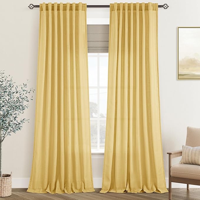 Gold Curtains for Living Room Back Tab Modern Farmhouse Semi Sheer Curtains 96 by Jolilight