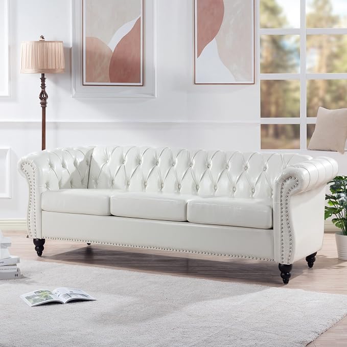 LEVNARY Chesterfield Sofa, Classic Tufted Upholstered Leather Couch, Modern 3 - Image 3