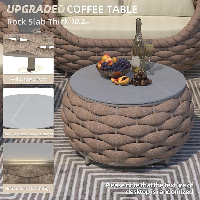 TWT 6-Piece Aluminum Patio Furniture Set, Olefin Rope Modern Outdoor - Image 3