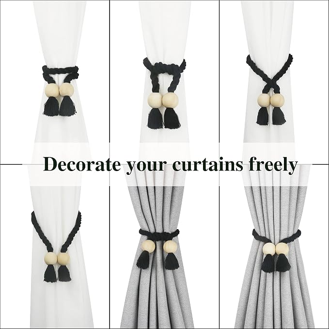 6 Pack Magnetic Curtain Tiebacks Cotton Hand Woven Tie Back Decorative Rope - Image 5