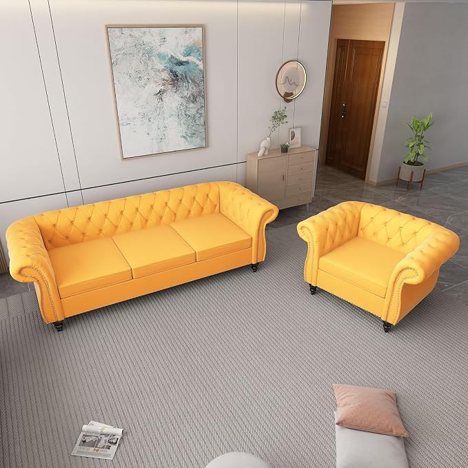 Living Room Chair, Modern Velvet Chesterfield Sofa Chair, Mid Century Single - Image 5