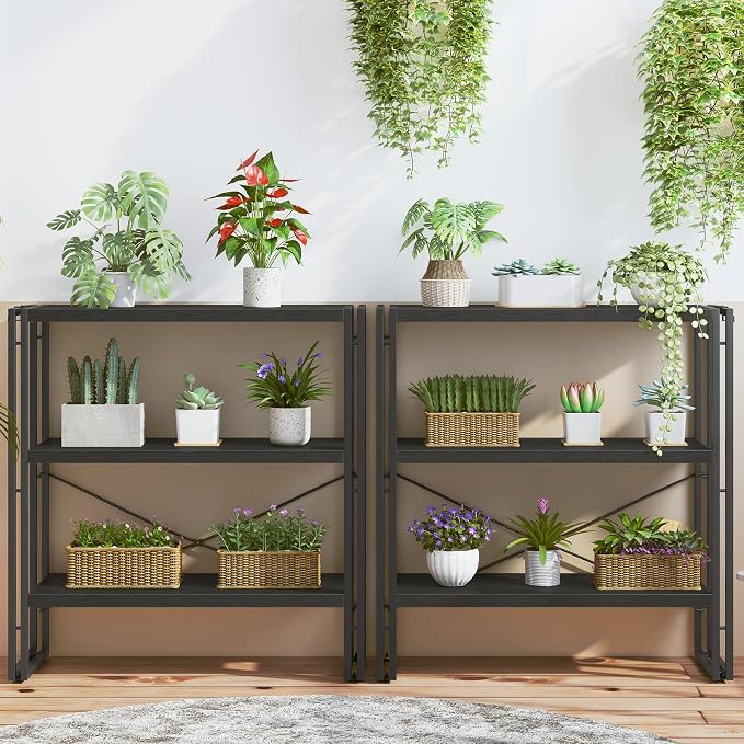 HCHQHS Bookshelf, 3-Tier Industrial Bookcase, Freestanding Horizontal - Image 8