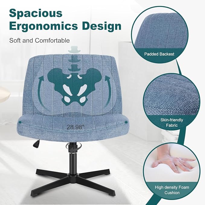 OLIXIS Criss Cross Legged Chairs Armless No Wheels Wide Seat Height Adjustable - Image 4