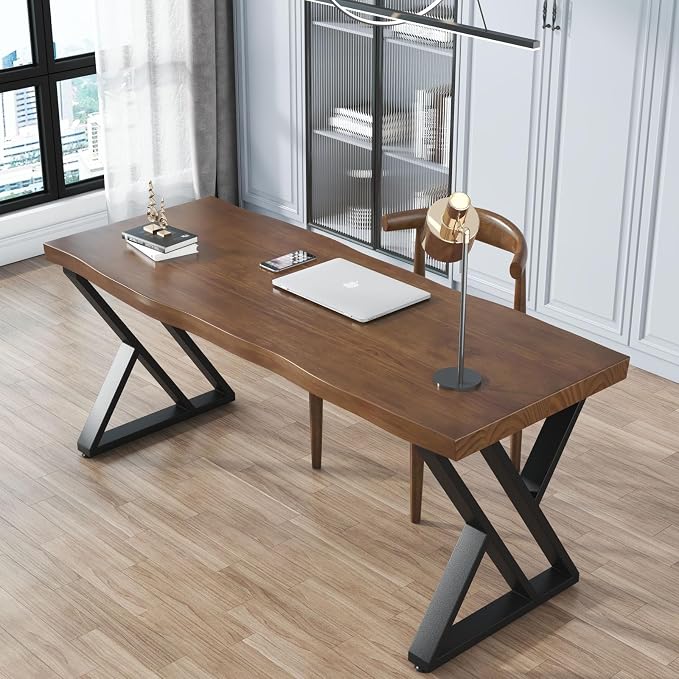 55inch Solid Wood Desk Wide Home Office Desk, Metal Modern Industrial Writing - Image 7