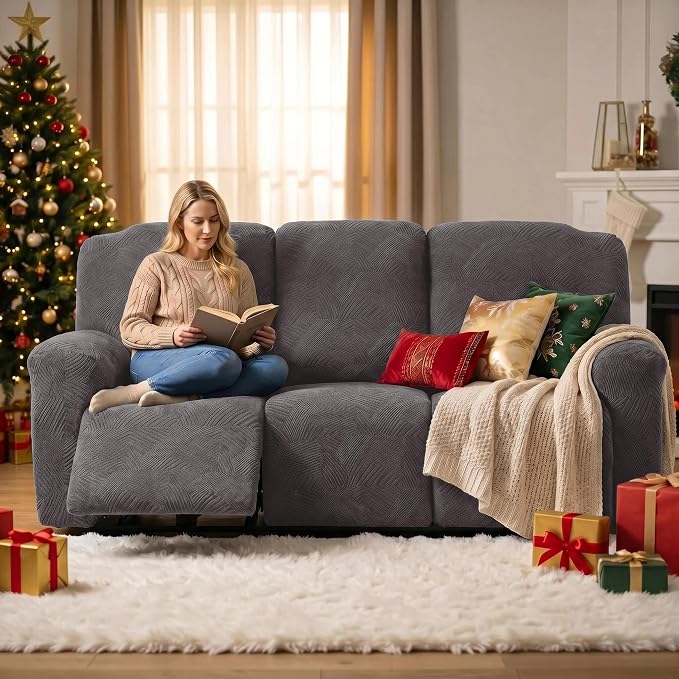 5-Piece Recliner Sofa Covers, Stretch Geometric Strokes Jacquard Recliner Sofa - Image 5